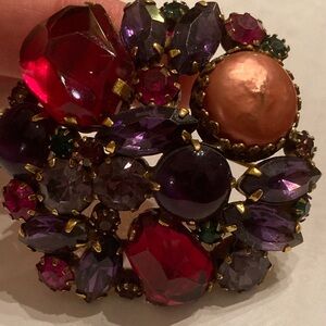 Albert Weiss Ruby Purple pink peach Gemstone Brooch vintage 1950’s